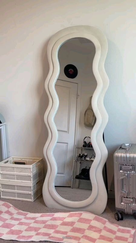 #French #Arched full body #Mirror cream colored wavy mirror high definition room decor #Fyp #ShopeeTrending #Shopeefriends