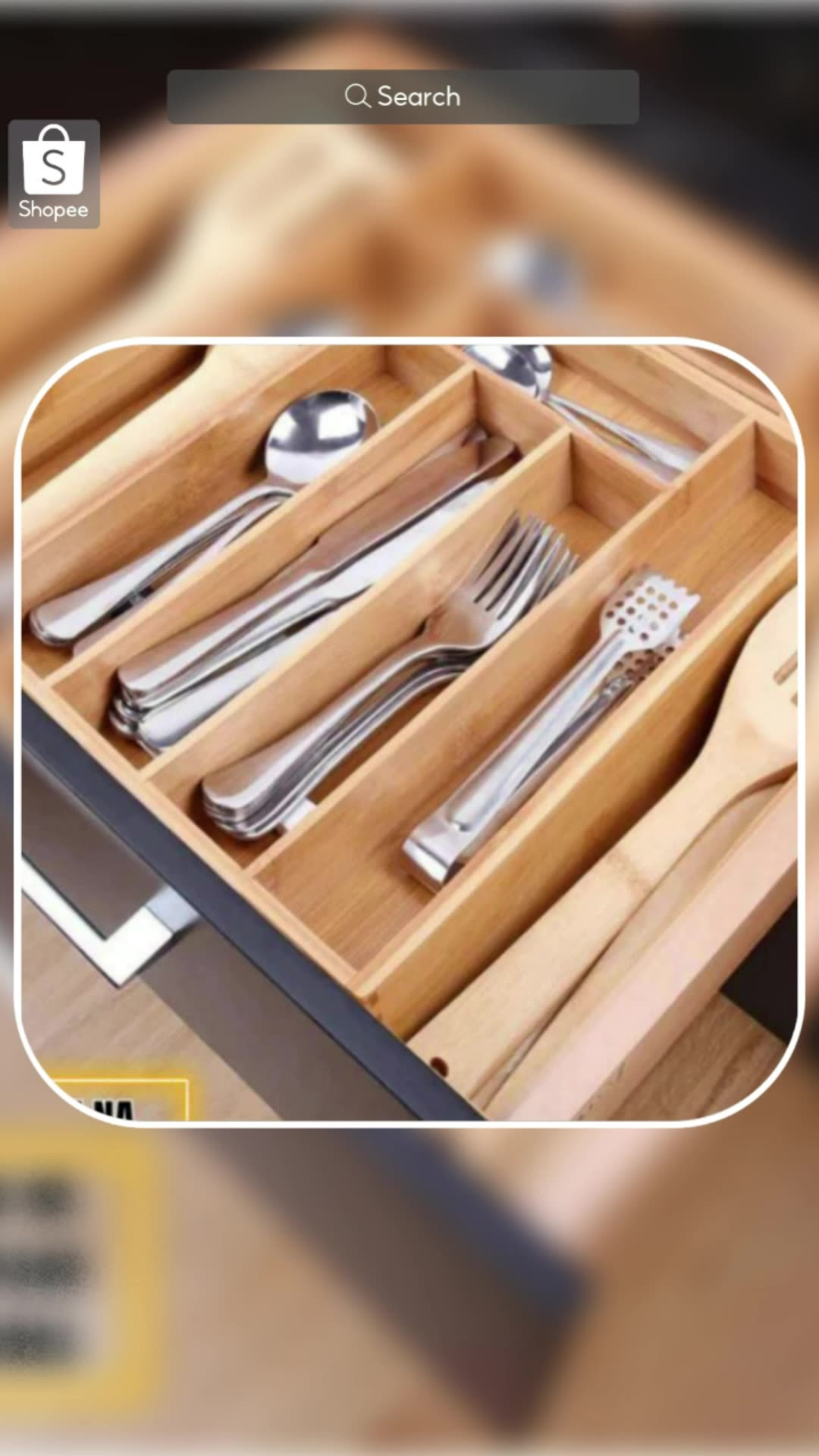 Bamboo cutlery storage rack, 5-compartment adjustable design, expandable, large drawer - bamboo